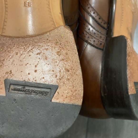 Salvatore Ferragamo Brown Leather Wingtip Oxford Shoes Size 11.5 - Picture 10 of 16